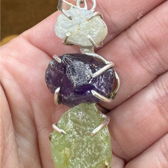 Rough Amethyst and Moonstone Gemstone Pendant 2.2" - Picture 1 of 5